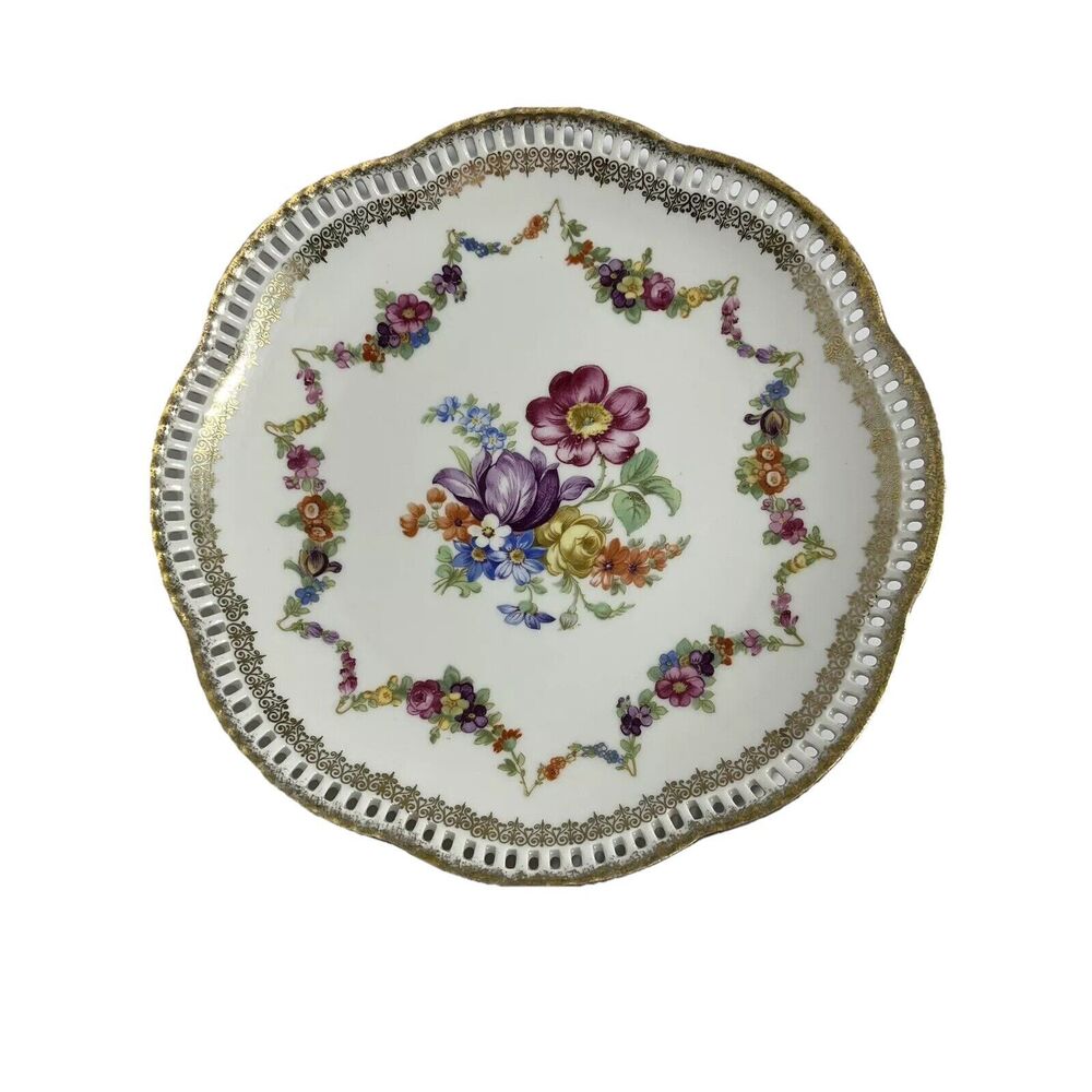 Schumann Arzberg Germany Plate 8" Gold Rimmed Reticulated Edge, # 41